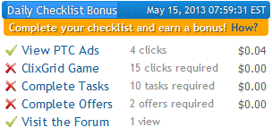 Daily Checklist Bonus en Clixsense