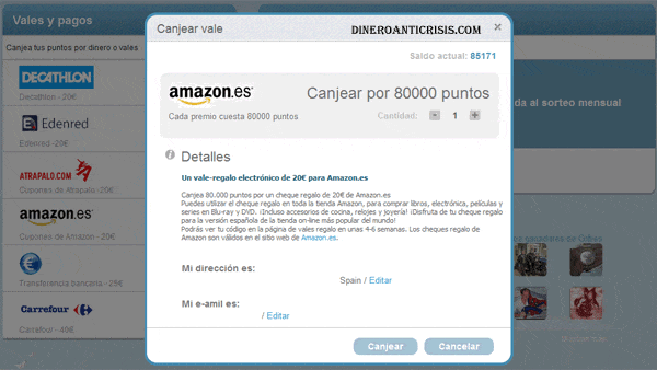 20 euros en Amazon a través de Toluna