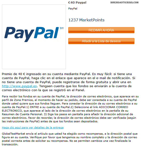 Globaltestmarket: Pago PayPal