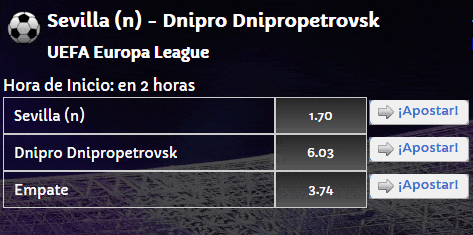Cuota de partido Sevilla-Dnipro